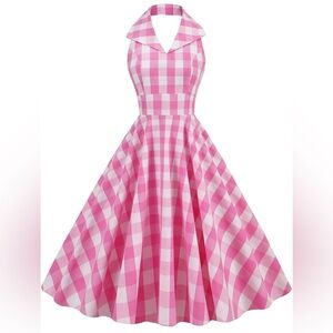Pink Checkered Midi Dress